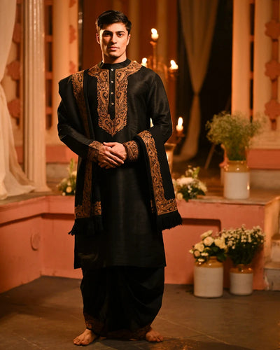 Black Raw Silk Punjabi
