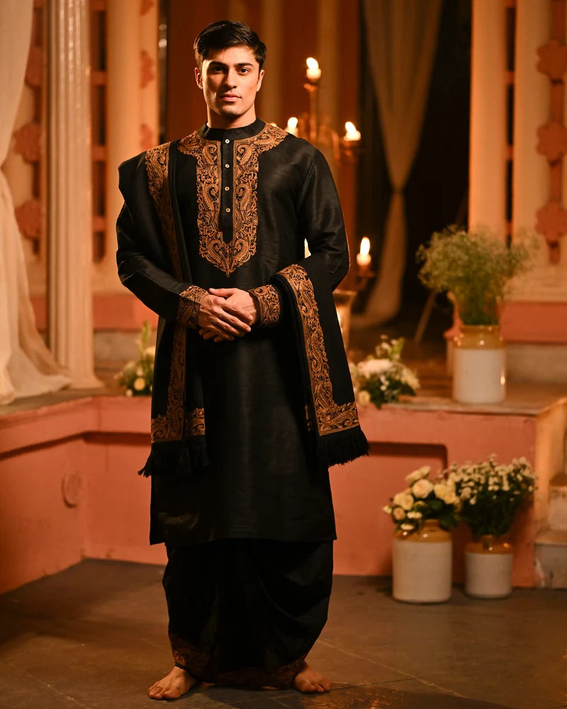 Black Raw Silk Punjabi