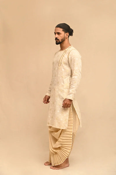 Side Buttoned Cream Jamdani Punjabi