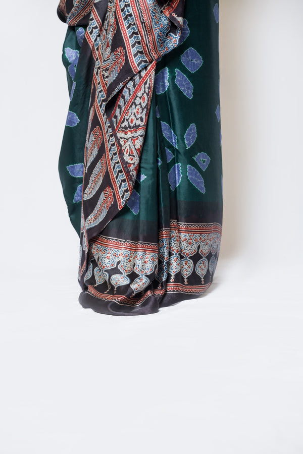 Modal Ajrakh Floral Shibori with Lagdi Patta