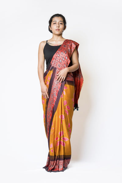 Modal Ajrakh Floral Shibori with Lagdi Patta