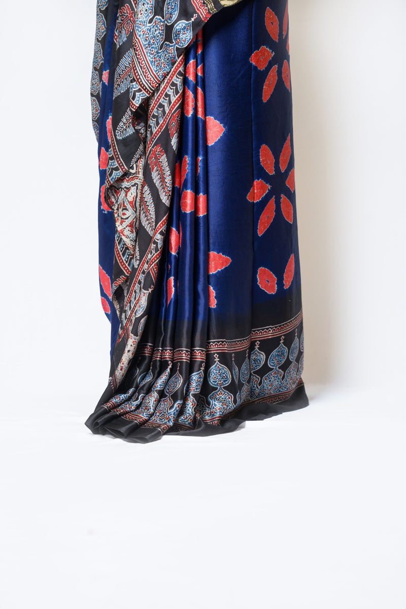 Modal Ajrakh Floral Shibori with Lagdi Patta