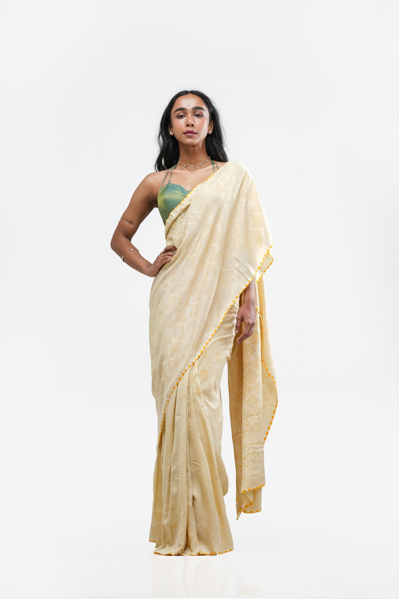 Geometric Rai Bandhni Saree
