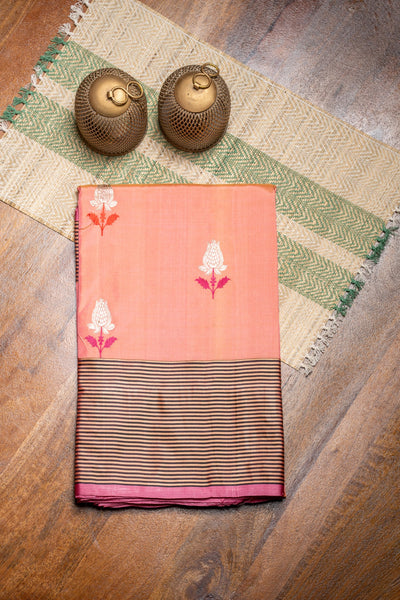 Peach Katan Silk Satin Border Saree