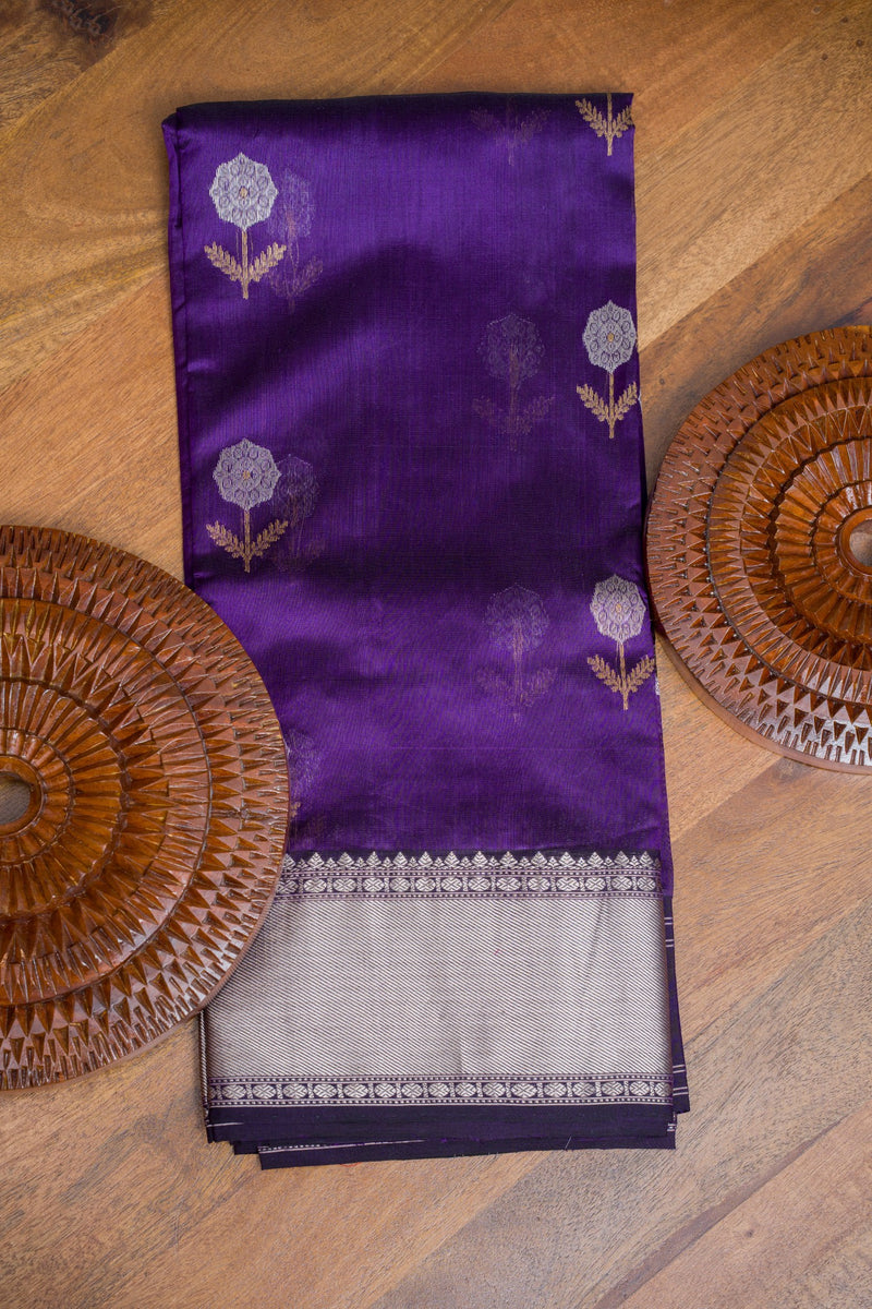 Aubergine Chanderi Pattu Silk Saree with Zari Border