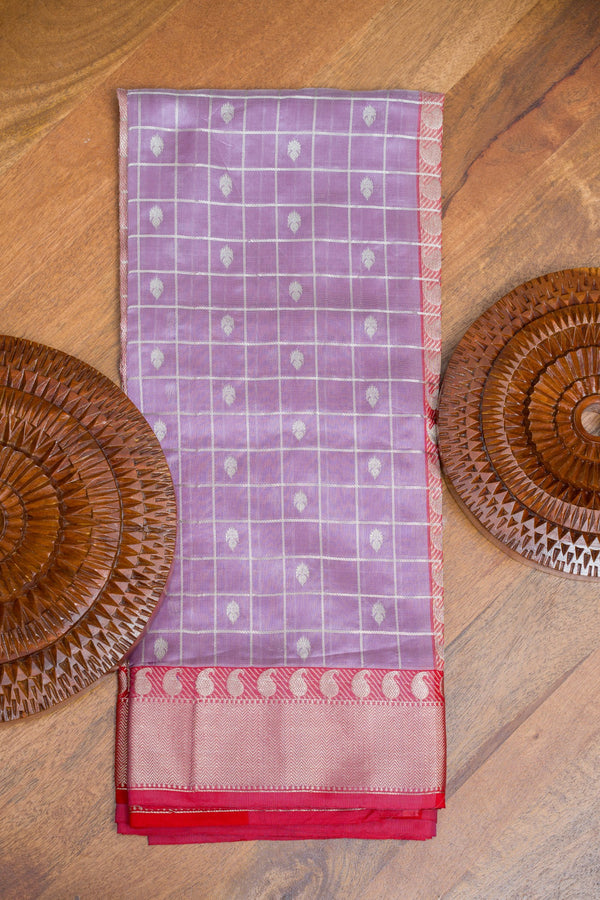 Purple Pattu Chanderi Silk Saree with Zari Checks & Butis