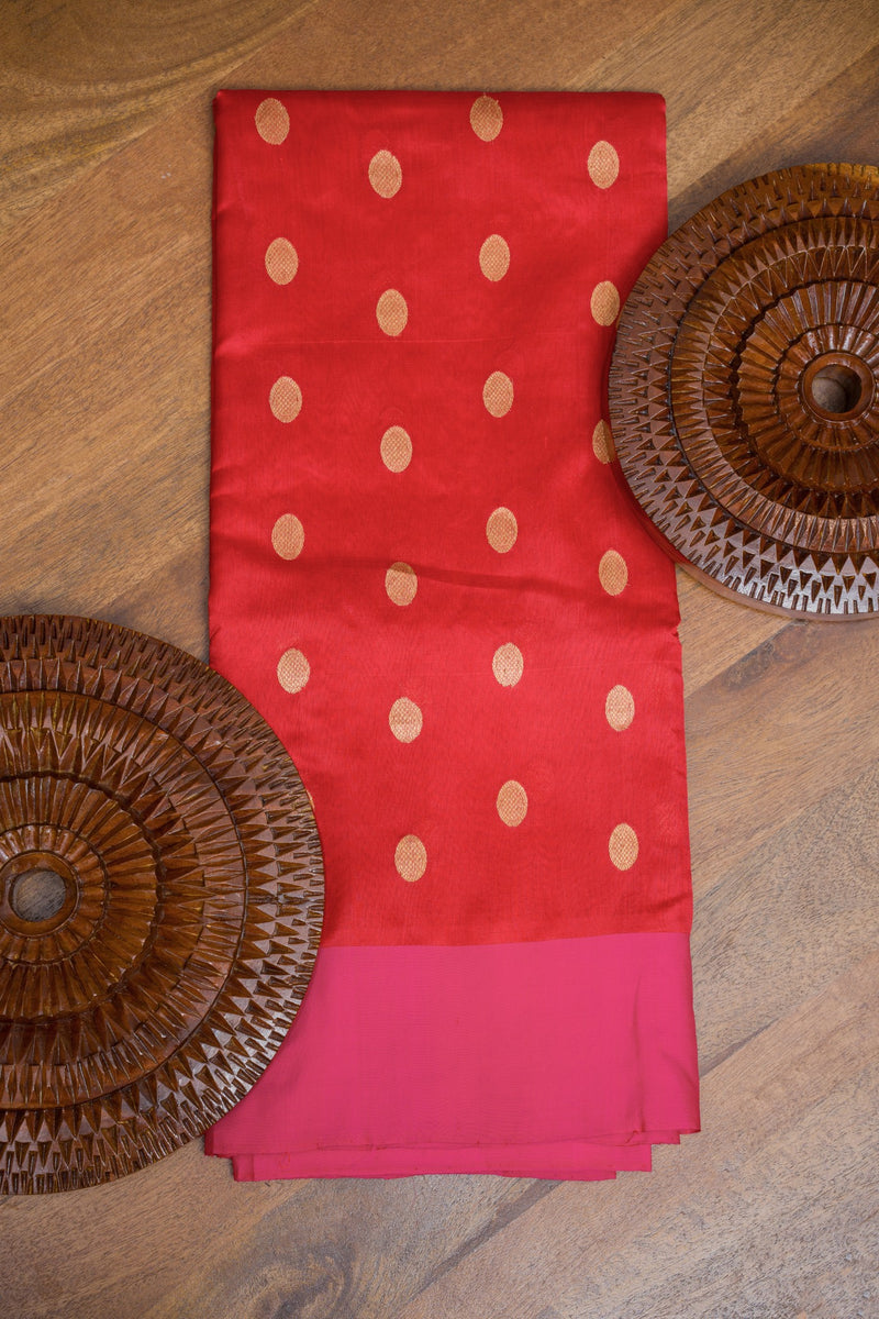 Coral Red Chanderi Pattu Silk Saree