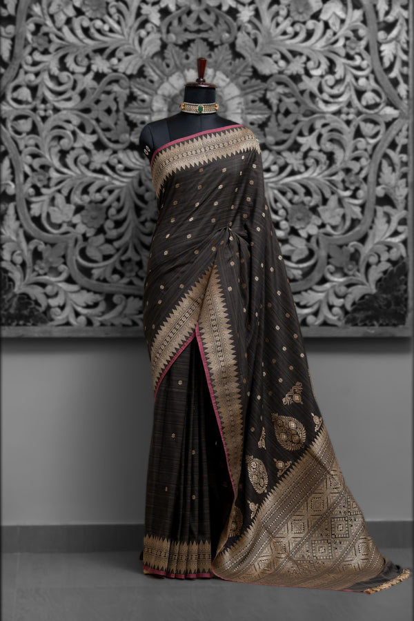 Mulberry with Pure Muga Silk Saree