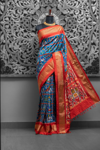 Pochampally Ikkat Sari with Contrast Blouse Piece