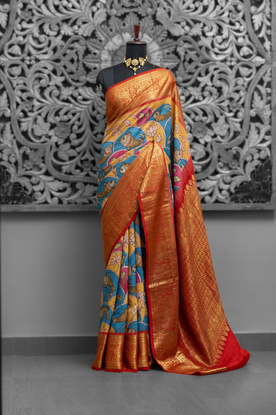 Kanjeevaram Fusion Kalamkari Saree