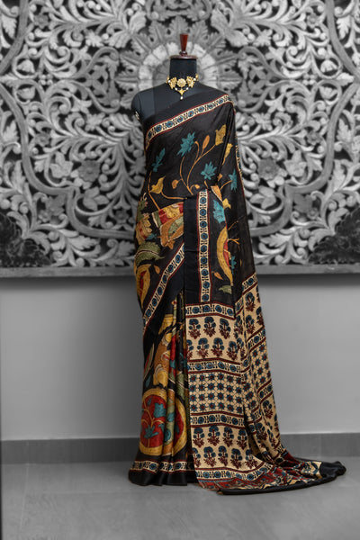 Modal Ajrakh Fusion Kalamkari Saree