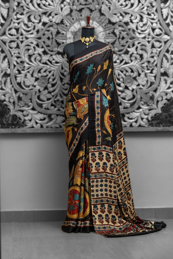 Modal Ajrakh Fusion Kalamkari Saree