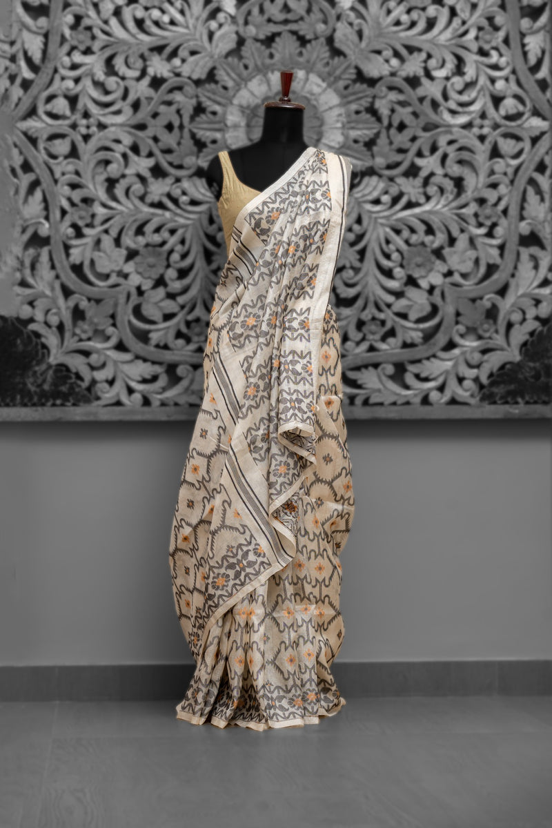 Traditional Needle Jamdani Tussar Silk Saree
