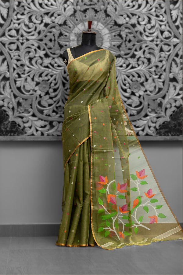 Traditional Muslin Silk Needle Jamdani Saree