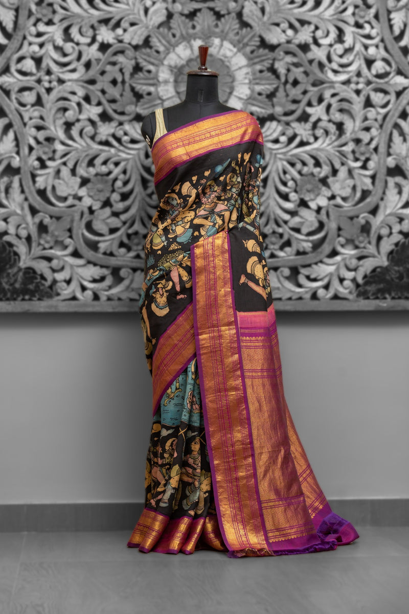 Kanjeevaram Fusion Kalamkari Saree