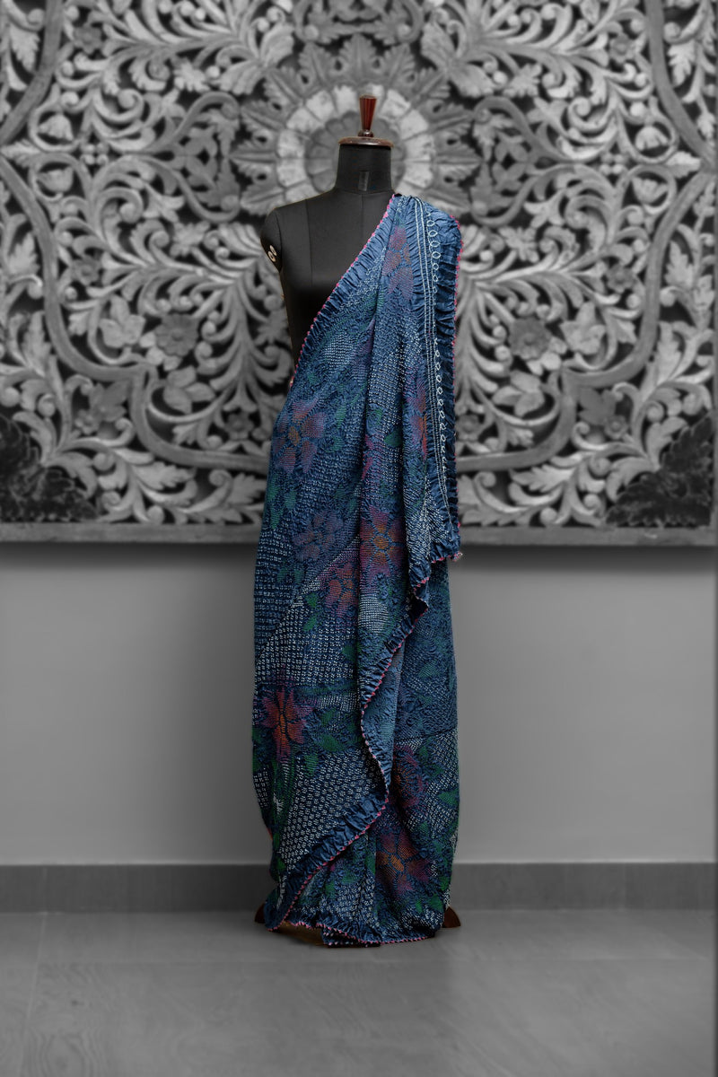 Shaded Floral Rai Bandhni Saree