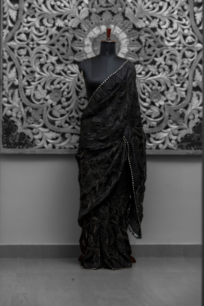 White Floral Rai Bandhni Saree
