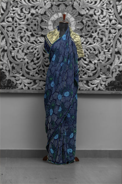 Lagdi Patta Floral Rai Bandhni Saree