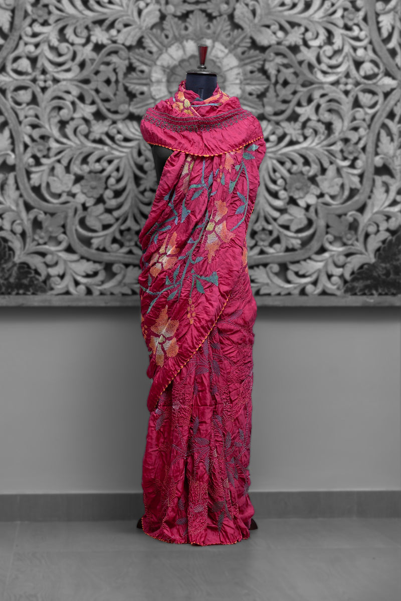 All Over Shaded Floral Rai Bandhni Saree