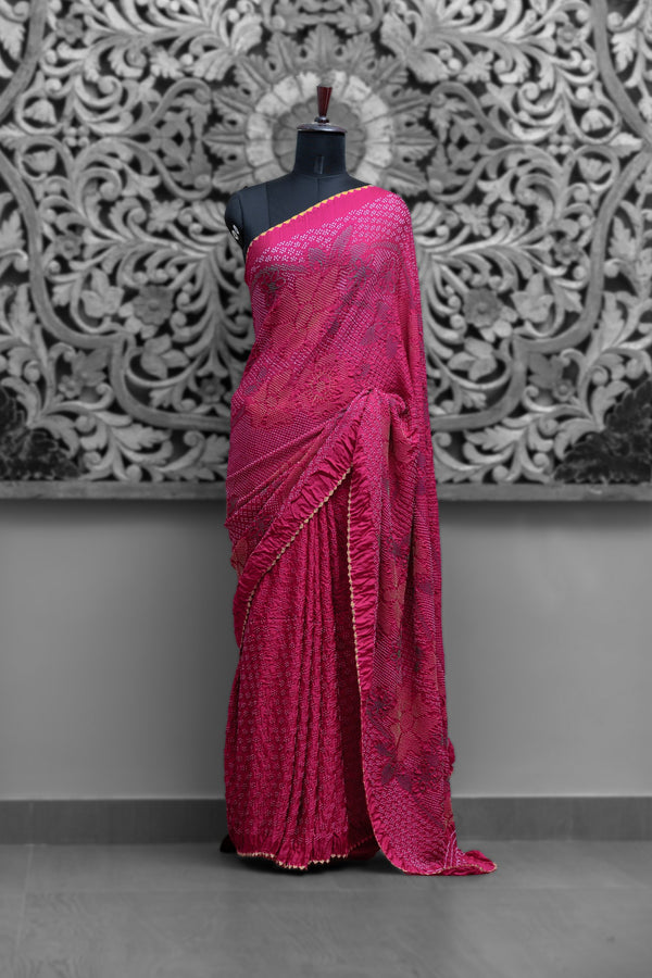 All Over Floral Rai Bandhni Saree