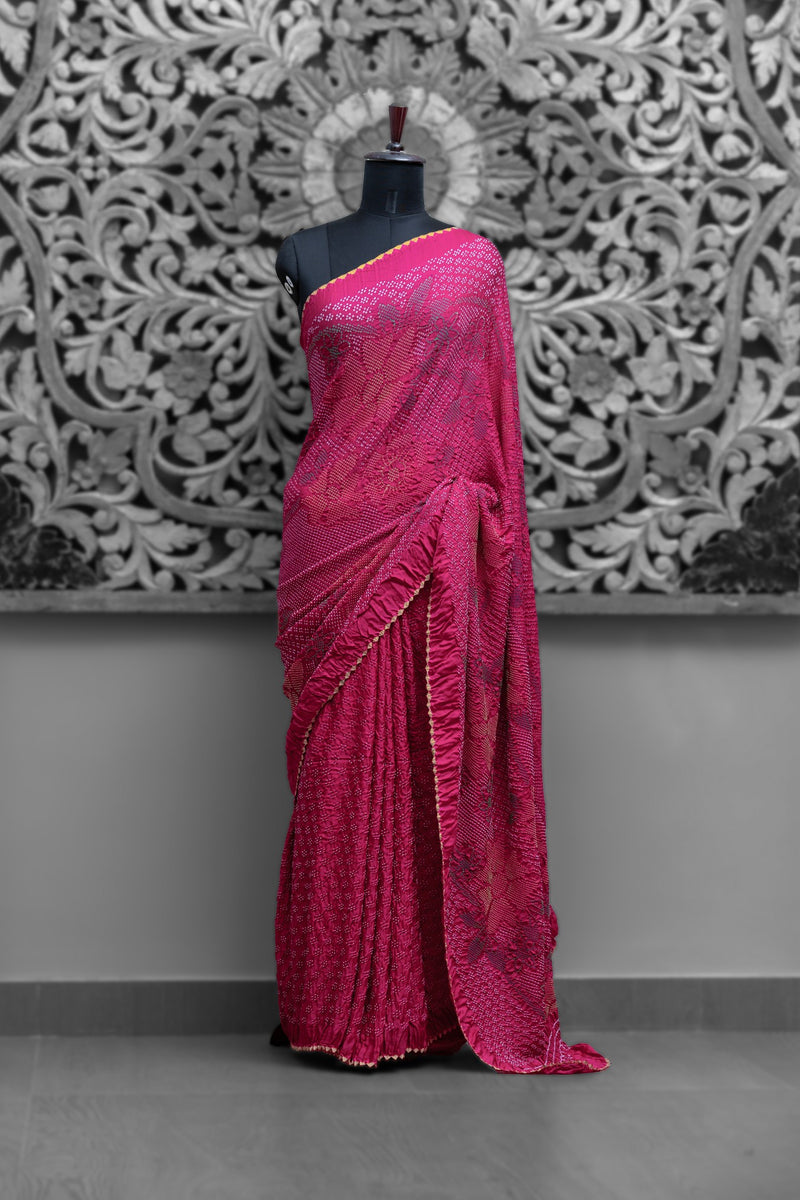All Over Floral Rai Bandhni Saree