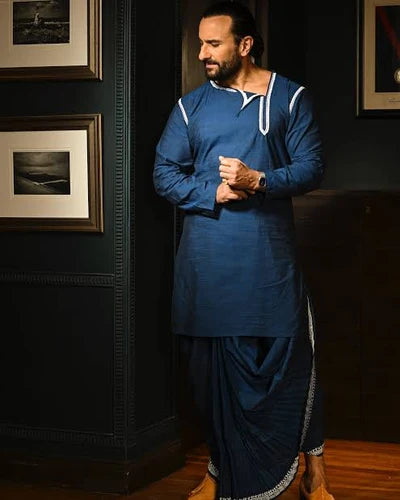 Rich Blue Khadi Cotton Punjabi