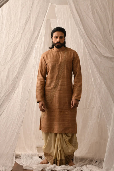 Brick Tussar Long Cotton Punjabi