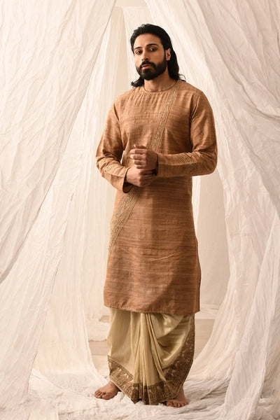 Brick Tussar Long Cotton Punjabi