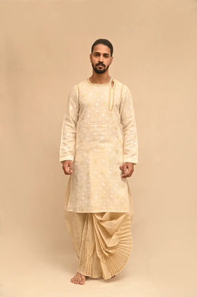 Side Buttoned Cream Jamdani Punjabi