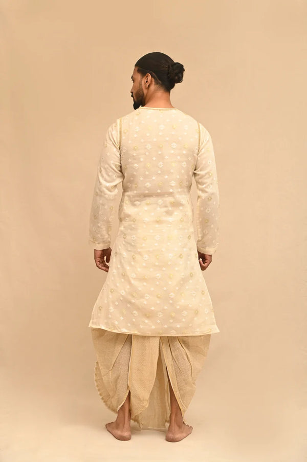 Side Buttoned Cream Jamdani Punjabi