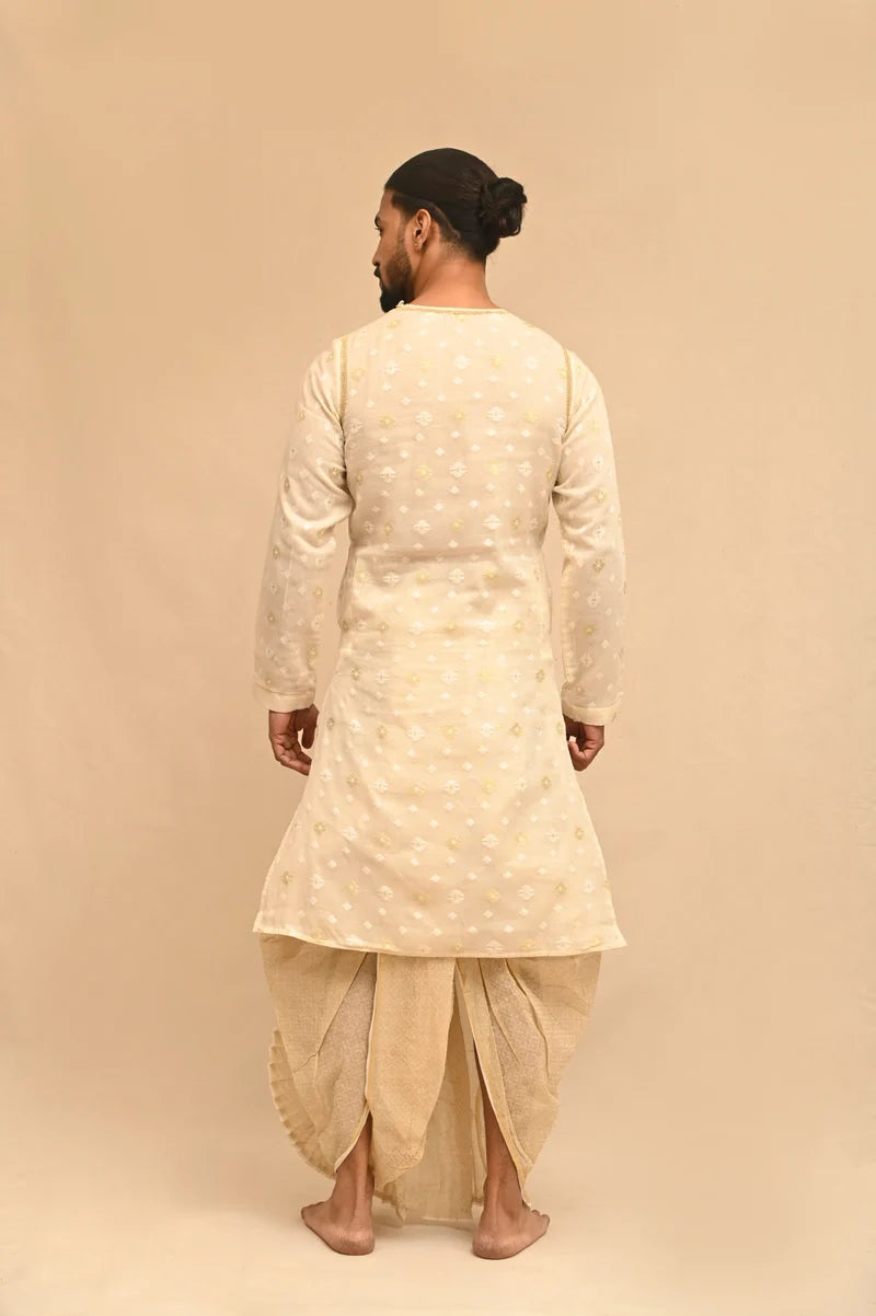 Side Buttoned Cream Jamdani Punjabi
