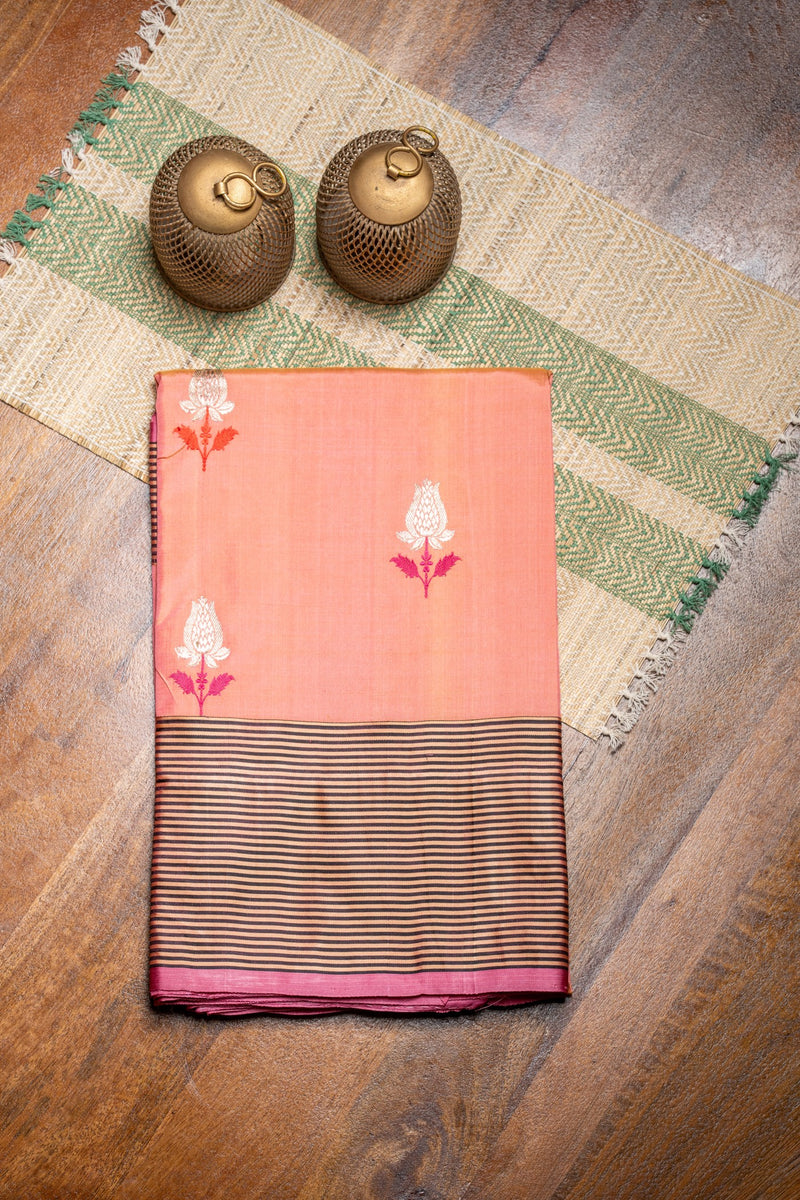 Peach Katan Silk Satin Border Saree