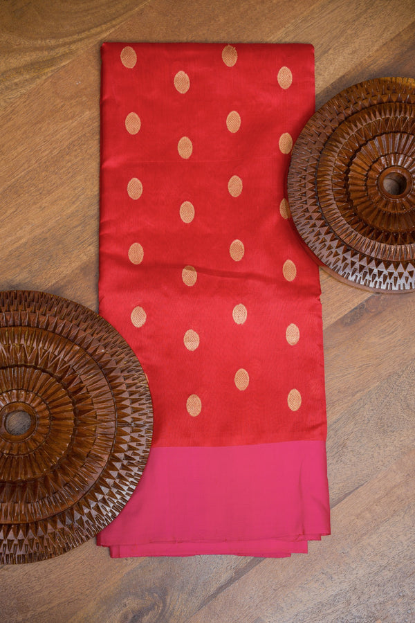 Coral Red Chanderi Pattu Silk Saree