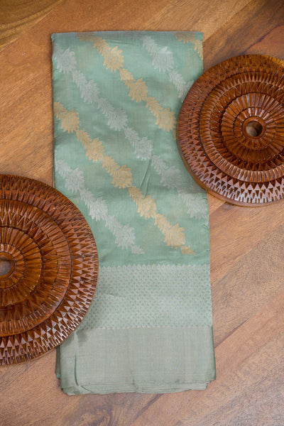 Chanderi Pattu Silk Saree – Sage Green with Silver Zari