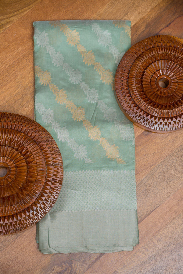 Chanderi Pattu Silk Saree – Sage Green with Silver Zari