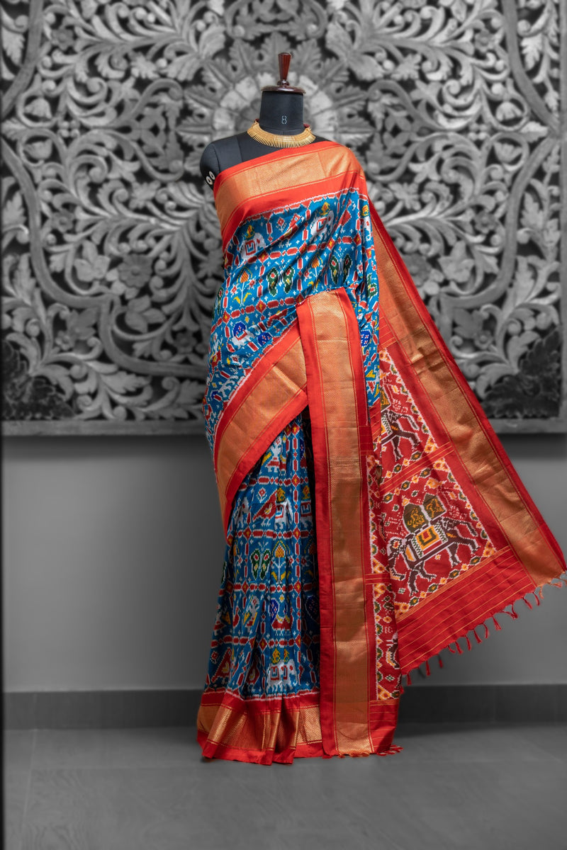 Pochampally Ikkat Sari with Contrast Blouse Piece