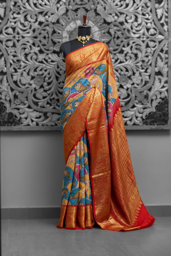 Kanjeevaram Fusion Kalamkari Saree