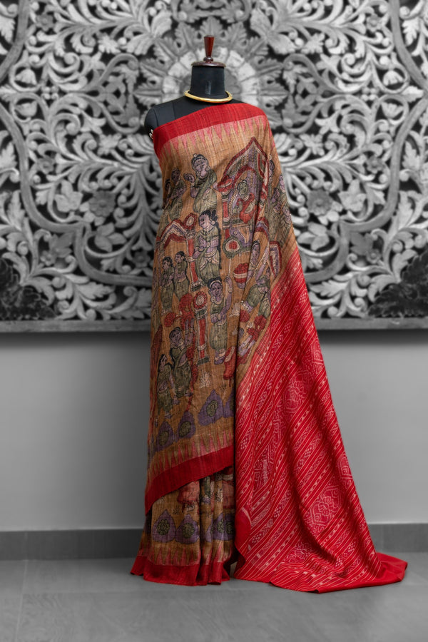 Temple Border GhichaTussar Kalamkari Sarees