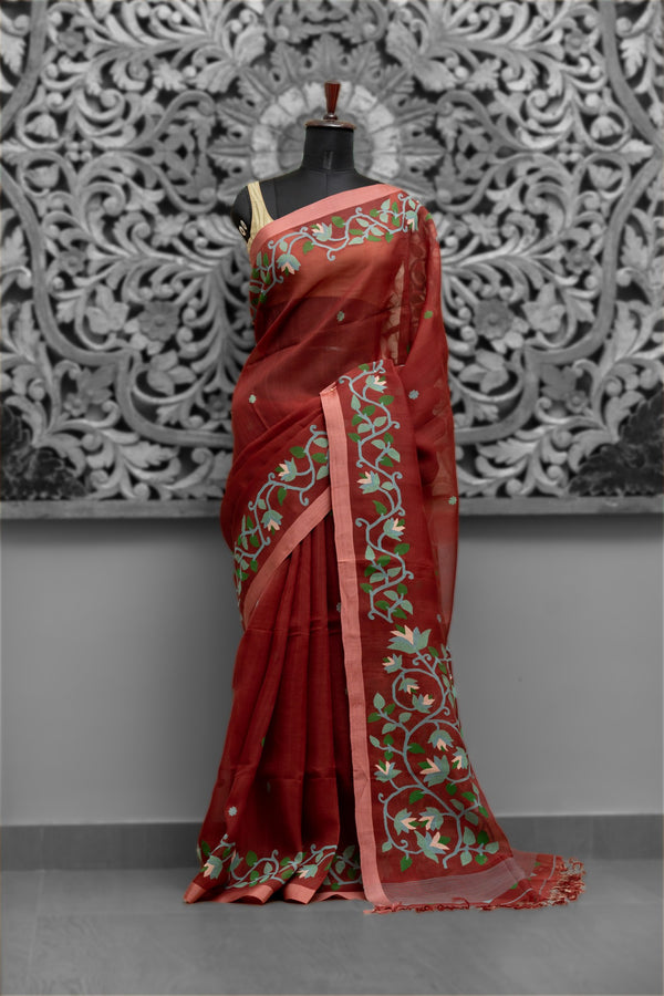 Traditional Muslin Silk Needle Jamdani Saree