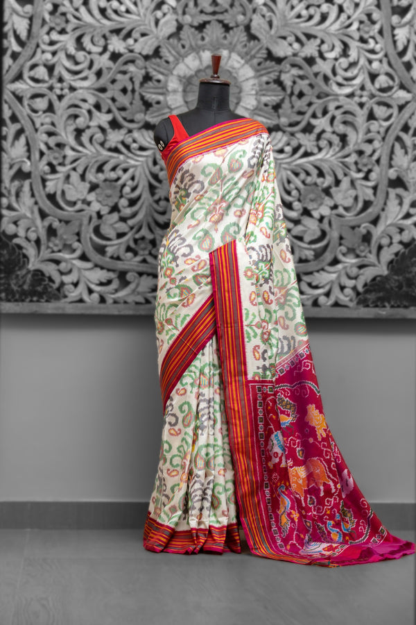 Pochampally Ikkat Sari with Contrast Border