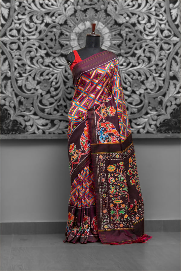 Ikkat Mulberry Twill Saree