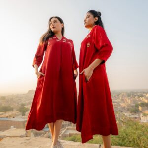 Red Modal Nirkhi Dress | Subtle Hand Embroidery | Flowy Crimson Silhouette