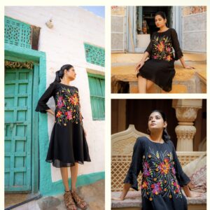 Black Nirkhi Bitasia Dress Handcrafted Floral Embroidery