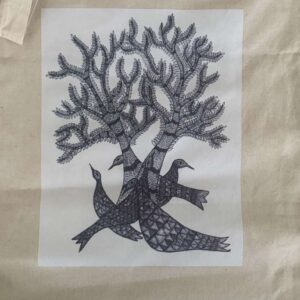 Hand printed cotton tote bag in natural canvas with reinforced handles