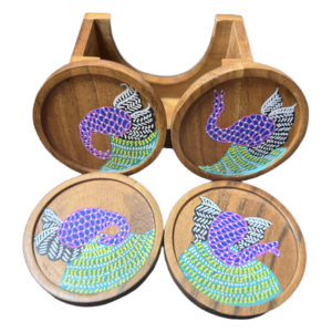 Hand Painted Marine Wooden Coasters Set – Fish & Turtle Art Décor (Set of 4)