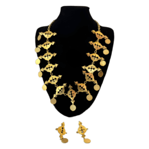 Jafri Neckpiece Set Gold Mirror Drop Choker with Matching Earrings